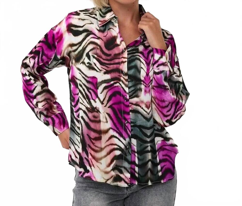 NEW ESQUALO zofia zebra print blouse in black, white, pink, orange